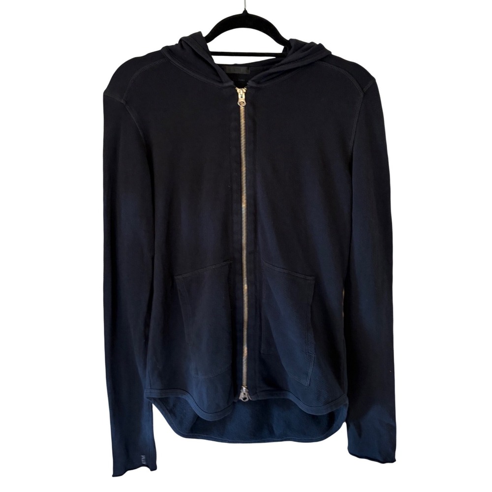 ATM Anthony Thomas Melillo Zip Hoodie Black Slub Cotton High Low Women XS